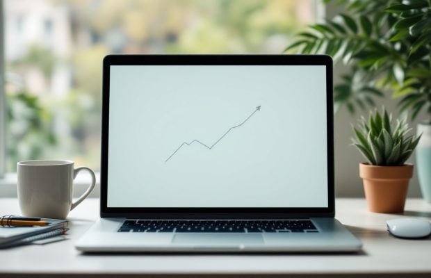 Ordinateur portable affichant une courbe de progression