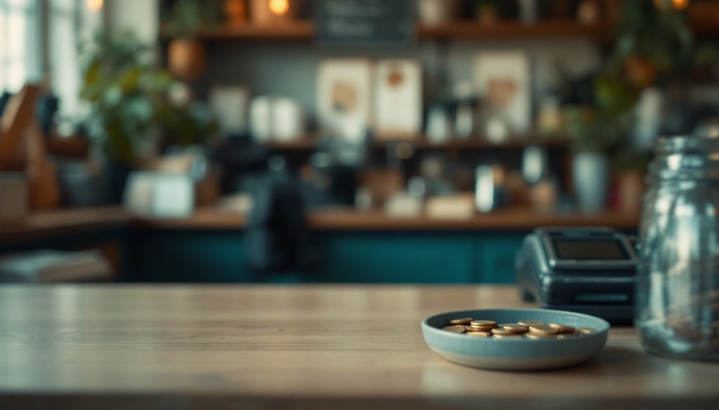 Comptoir de commerce avec un terminal de paiement, l'après-midi