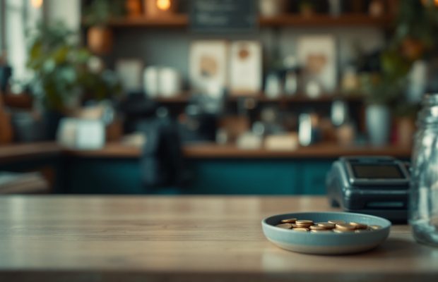 Comptoir de commerce avec un terminal de paiement, l'après-midi